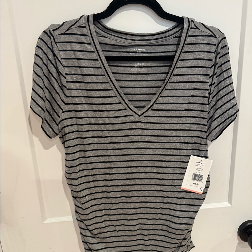BUNDLE- Motherhood Maternity Gray & Black Striped V-Neck Maternity Tops (2 tops)